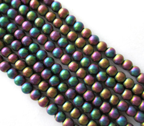 Rainbow Hematite smooth round beads - 6mm - colorful matte semiprecious gemstone beads -15.5 inch strand - approx 69 beads - C00522