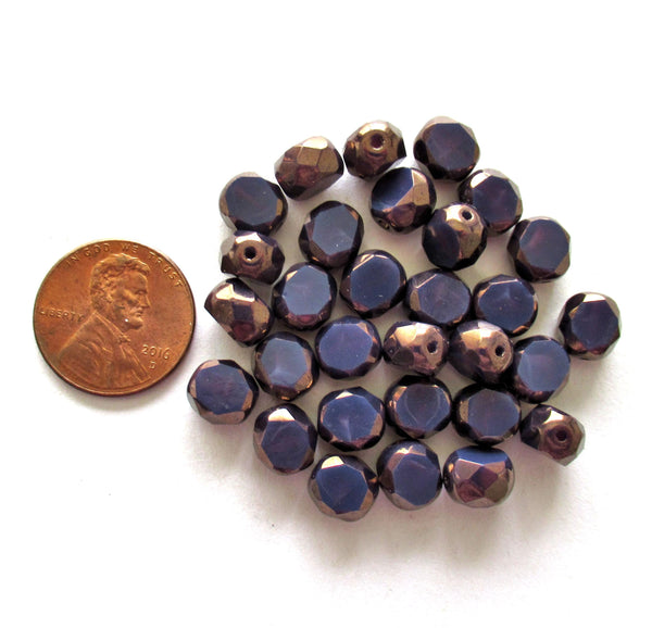 Dual faceted Czech glass beads - 8mm - translucent purple w/ bronze accents - 2 cut table cut - thick window beads - 10 pcs - 00051