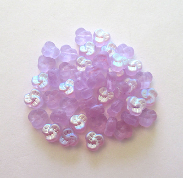 25 9mm Czech glass pansy beads - flat matte alexandrite lavender purple ab flower beads C0086