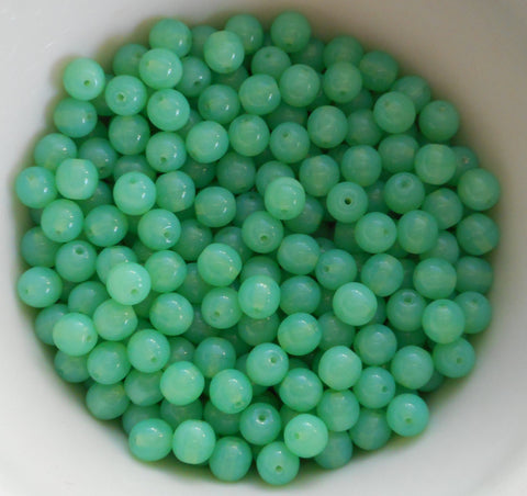 50 6mm Czech glass beads, Opaque Milky Green Jade Opal smooth round druk beads C0550