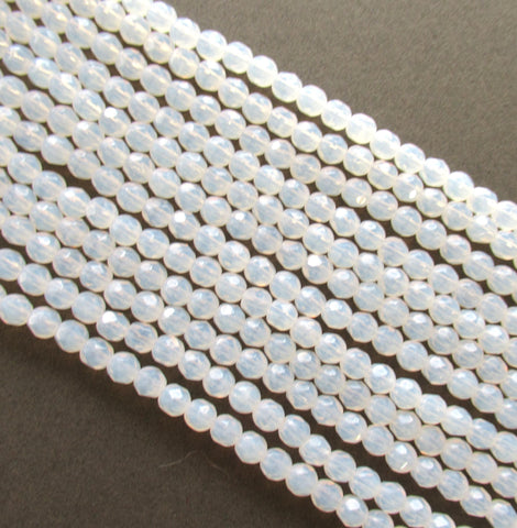 50 4mm milky white Czech glass beads - translucent white opal - fire polished faceted round beads - C0055