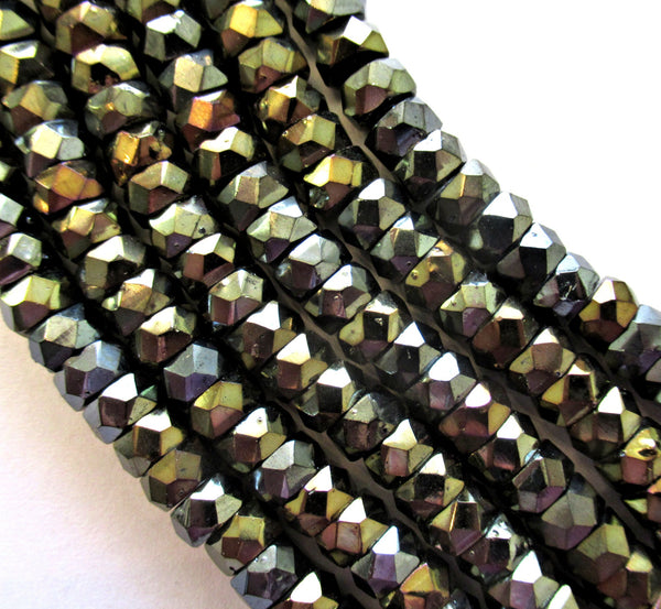 Fifty 6 x 3mm Czech glass faceted rondelle beads - brown iris spacer beads - C0097