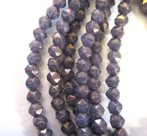 50 4mm Czech glass English cut faceted beads - amethyst or purple with a gold luster finish - C0057