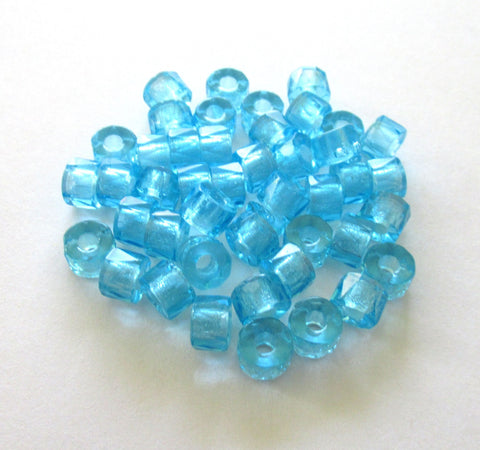 Lot of 25 9mm faceted Czech glass pony or roller beads - transparent aqua blue large hole beads oo802