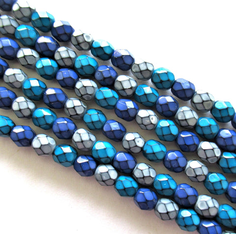 Snake skin beads - blue & gray mix - 6mm - Czech glass fire polished faceted round beads - discontinued beads - 25 pieces - C0000