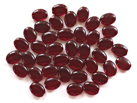 25 transparent garnet red flat oval Czech Glass beads, 12mm x 9mm pressed glass beads C0055