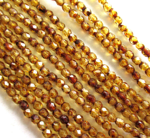 50 3mm Czech glass crystal picasso beads - fire polished faceted round beads - C0034