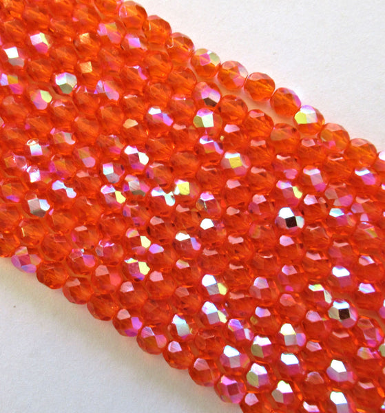 25 6mm Czech glass beads - Hyacinth Orange AB beads - fire polished faceted round beads C0037