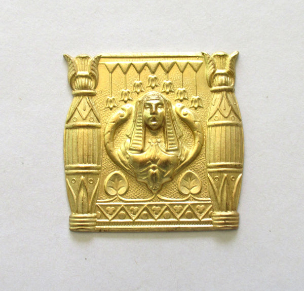 1 raw brass stamping - Egyptian themed plaque, pendant, ornament, 1.75" x 1.75" inches - C00431