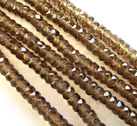 50 6 x 3mm Czech glass faceted rondelle or spacer beads - smokey topaz brown faceted rondelles - C0037