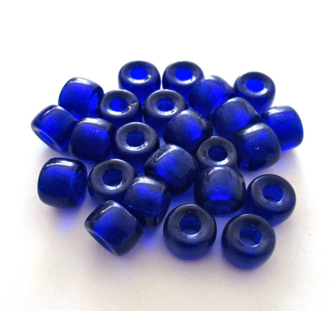 Twenty-five 9mm Czech glass pony, crow, roller beads - cobalt blue large hole beads - C0093