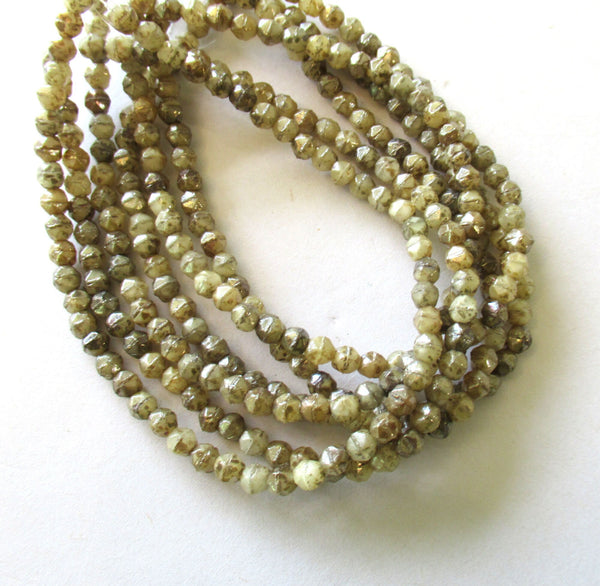 50 4mm Czech glass English cut faceted beads - translucent off white or champagne beads with a picasso finish - C0069