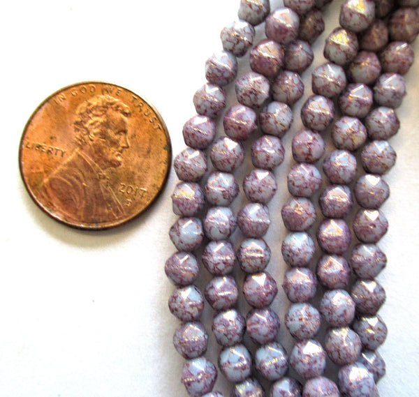 50 4mm Czech glass faceted English cut beads - opaque amethyst purple lavender luster - C0089