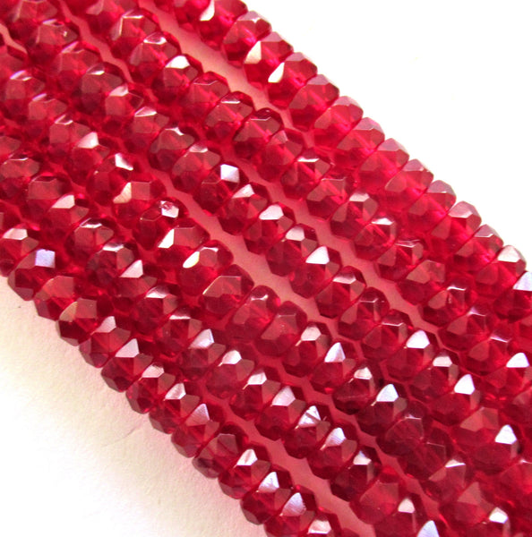 50 6 x 3mm Czech glass faceted rondelle beads - transparent light garnet or ruby red spacers or rondelles C0097