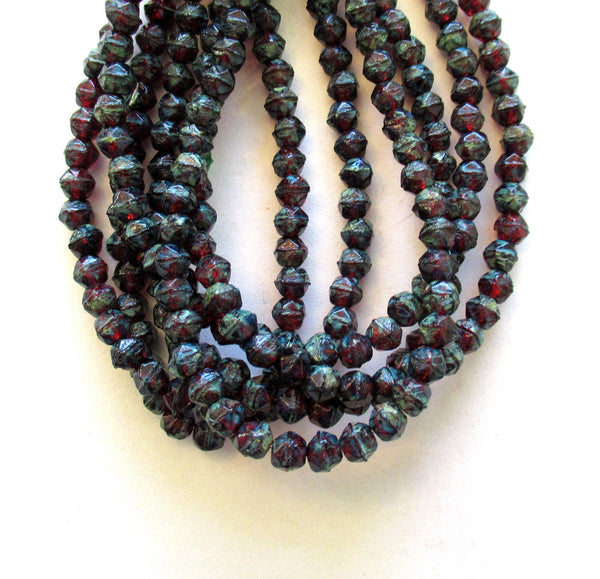 50 4mm Czech glass English cut faceted beads - garnet red beads with a full picasso coat - C0029