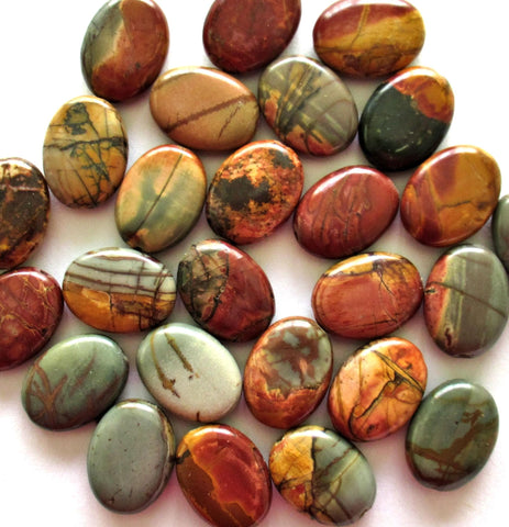 Red Creek Jasper Oval Beads - 15.5 x 12mm - semiprecious stone beads - Cherry Creek Jasper - Picasso Jasper - 26 beads - 15.5 inch strand