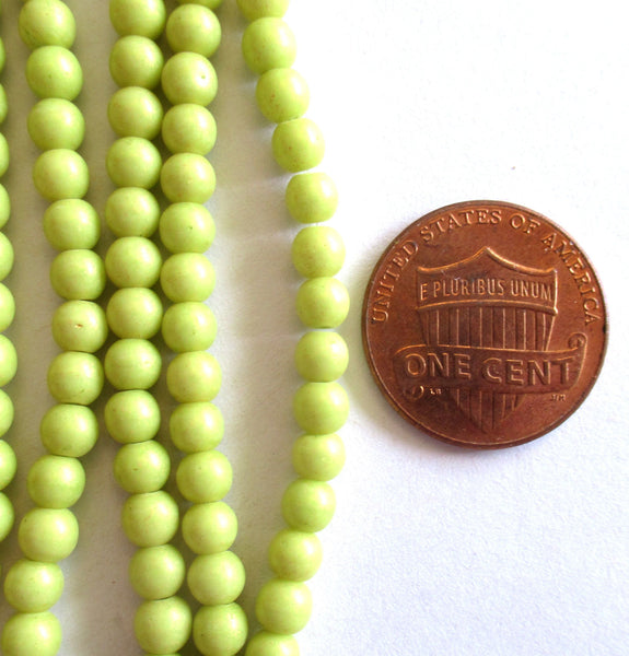 100 4mm Czech glass druk beads - Honeydew Pacifica - opaque light green smooth round druks - C0067