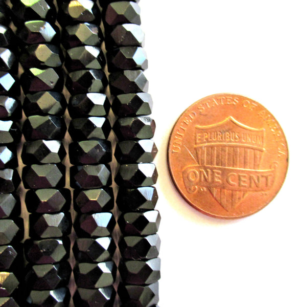 50 6 x 3mm Czech glass faceted rondelle or spacer beads - jet black faceted rondelles / spacers - C0057