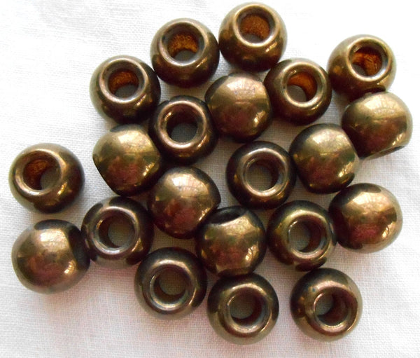 12mm round Lumi Brown iridescent glass big hole beads, 4.5mm holes, C8406