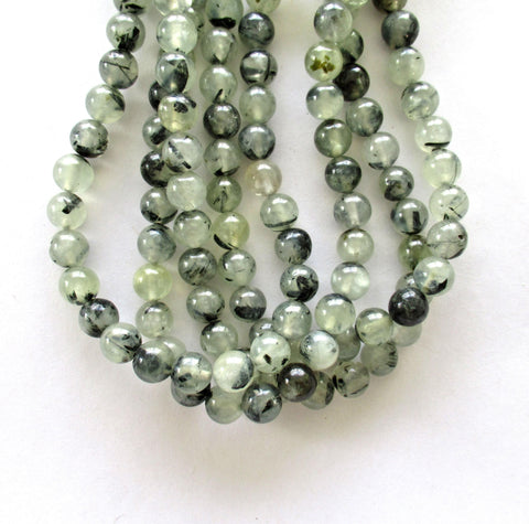 Prehnite tourmalated African beads - 8mm - semiprecious smooth round green beads - Rutile quartz - 50 pieces - 00004