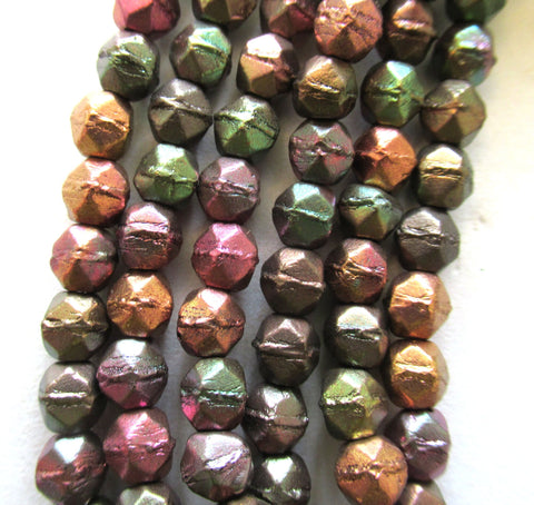 50 4mm Czech glass English cut faceted beads - matte metallic bronze iris beads - C0057