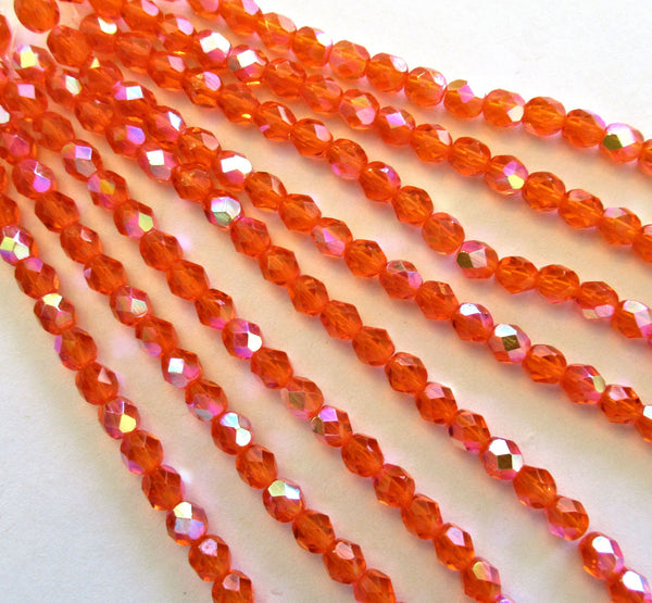 25 6mm Czech glass beads - Hyacinth Orange AB beads - fire polished faceted round beads C0037