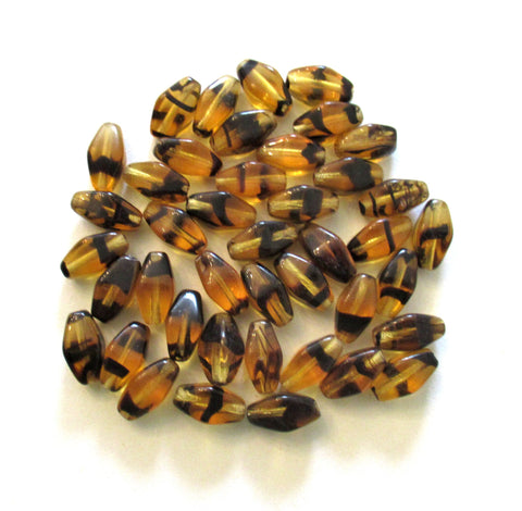 25 11mm x 7mm Czech glass lantern or tube - tortoise tortoiseshell beads C0024