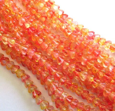 Lot of 50 6mm x 4mm baby bell flower Czech glass beads - fuchsia / lemon - pink / yellow / orange flower beads - C0059