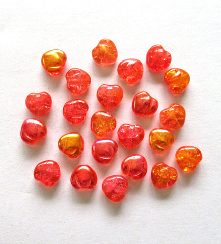 Ten Czech glass heart beads - 11mm - bright orange ab crackle glass hearts - C0049