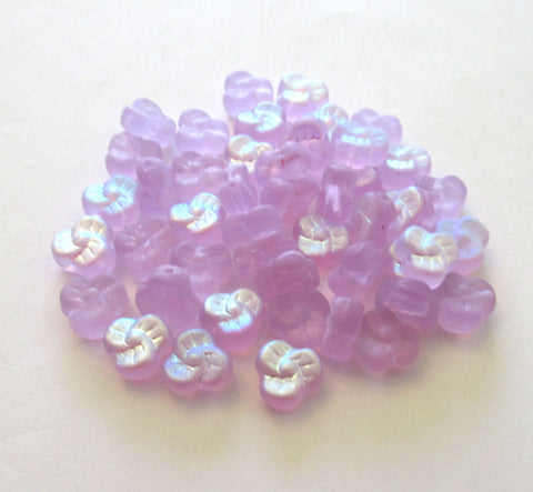 25 9mm Czech glass pansy beads - flat matte alexandrite lavender purple ab flower beads C0086