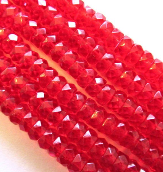 50 6 x 3mm Czech glass faceted rondelle beads - transparent bright siam red spacers or rondelles C0048