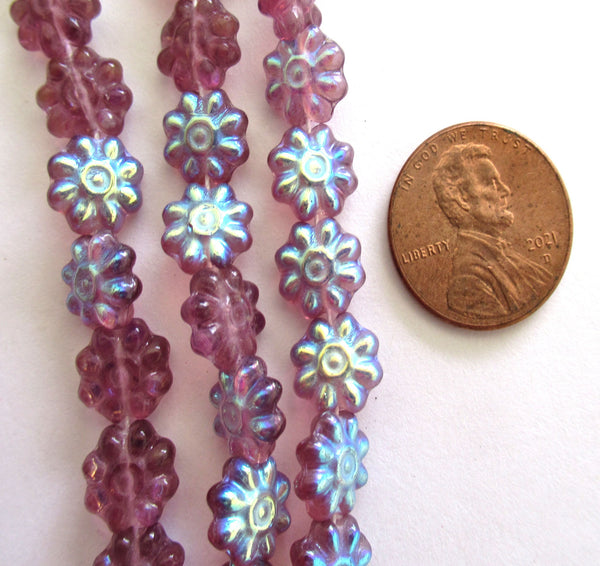 25 9mm Czech glass flower beads - amethyst / purple ab daisy discs Czech pressed glass beads - C0093