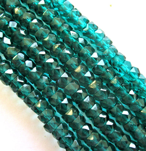 50 6 x 3mm Czech glass faceted rondelle beads - transparent emerald green / teal spacers or rondelles C0037