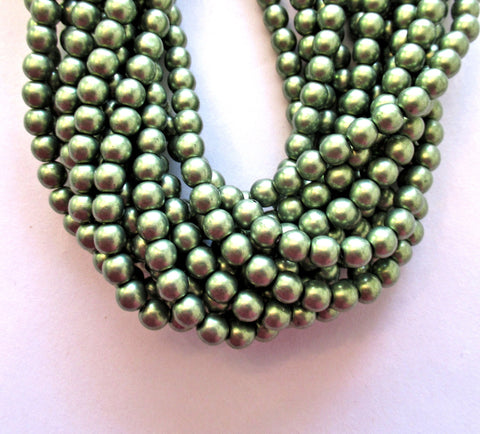 Lot of 50 6mm Czech glass druk beads - opaque Metallic Saturated Greenery - green smooth round druks - C0037