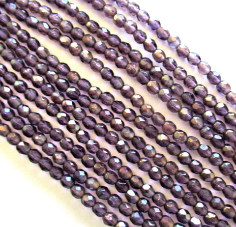 Fifty 4mm Czech glass beads - Tanzanite Twilight - purple luster beads - round faceted fire polished beads C0055