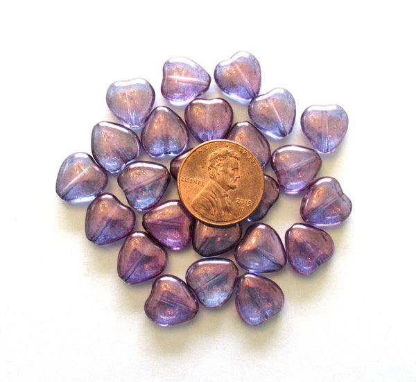 15 Czech glass beads - 12 x 11mm Lumi Amethyst heart shaped beads C0005