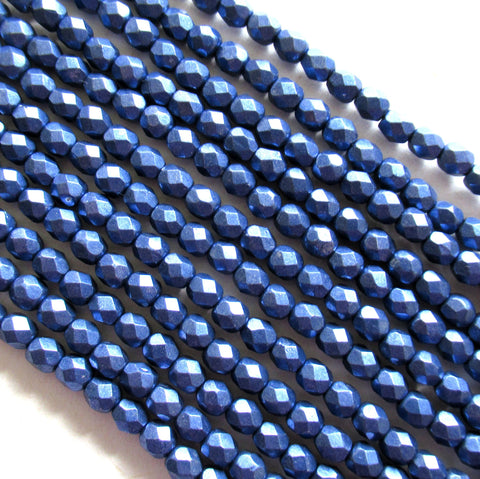 50 4mm saturated super violet Czech glass beads - metallic blue violet purple beads - faceted fire polished beads - C0084