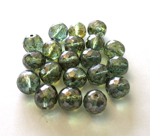 Ten 12mm Czech glass beads - lumi green faceted fire polished round beads C00451