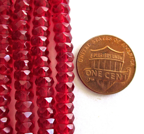 50 6 x 3mm Czech glass faceted rondelle beads - transparent light garnet or ruby red spacers or rondelles C0097