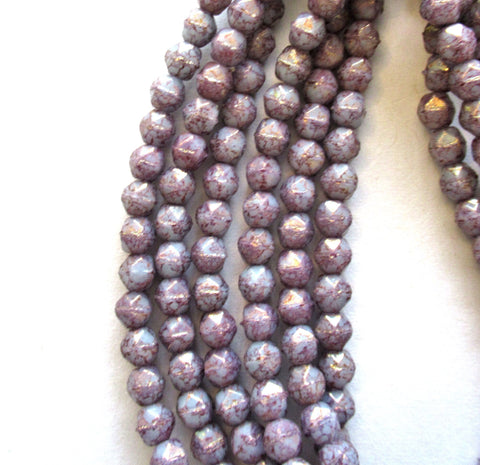 50 4mm Czech glass faceted English cut beads - opaque amethyst purple lavender luster - C0089