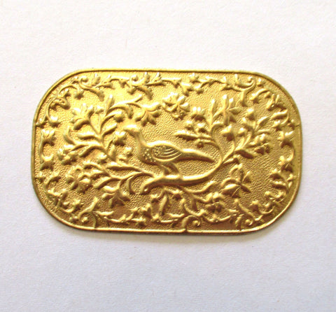 1 Ornate Victorian pheasant brass stamping medallion, - pendant, charm - 2.25" by 1.25"in diameter - made in the USA C0095