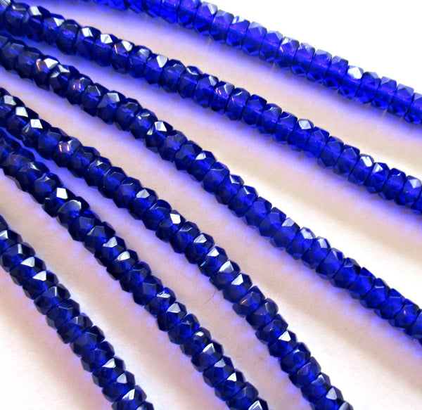 Lot of 50 6 x 3mm Czech glass faceted rondelle beads - transparent cobalt blue spacers or rondelles C0087