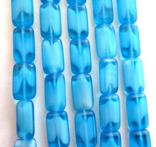 24 rectangular Czech glass beads - transparent & opaque bright aqua blue mix rectangle beads -12mm x 8mm - C00641