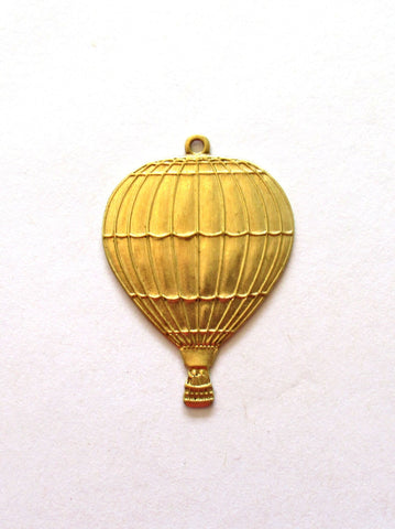 1 Raw Brass Stamping - hot air balloon charm - dangle - pendant - drop - 1.5" inches - made in the USA C0034