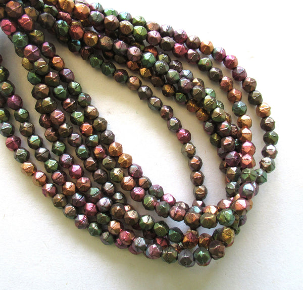 50 4mm Czech glass English cut faceted beads - matte metallic bronze iris beads - C0057