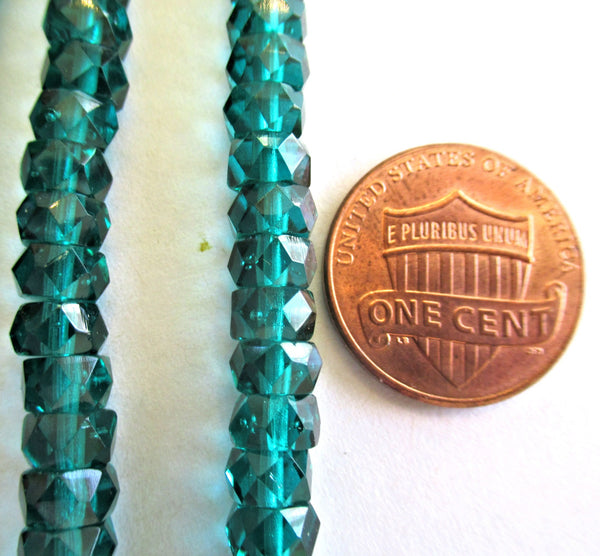 50 6 x 3mm Czech glass faceted rondelle beads - transparent emerald green / teal spacers or rondelles C0037