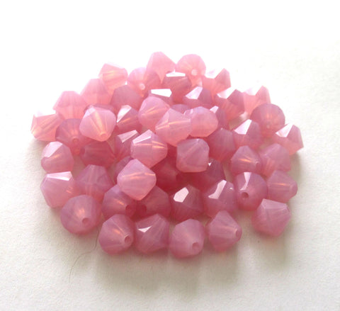 Lot of 24 6mm Czech glass Preciosa Crystal bicone beads - milky pink opal faceted glass bicones C0058