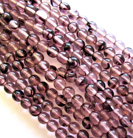 Fifty 6mm Czech glass druk beads - Rosaline Tortoise - pink & brown - tortoiseshell round druks C0055