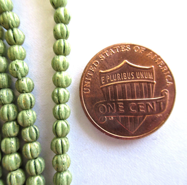 100 3mm Czech glass melon beads - opaque green Pacifica Avocado pressed glass beads C00801