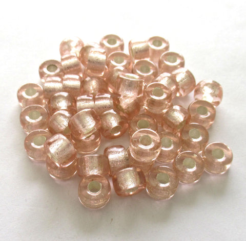 25 9mm Czech glass pink silver lined pony roller beads - large - big hole crow beads, C00521